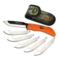 Outdoor Edge RazorBlaze 3.5″ Replaceable Blade Folding Hunting Knife Non-Slip Rubberized TPR Handle Nylon Sheath RB-20